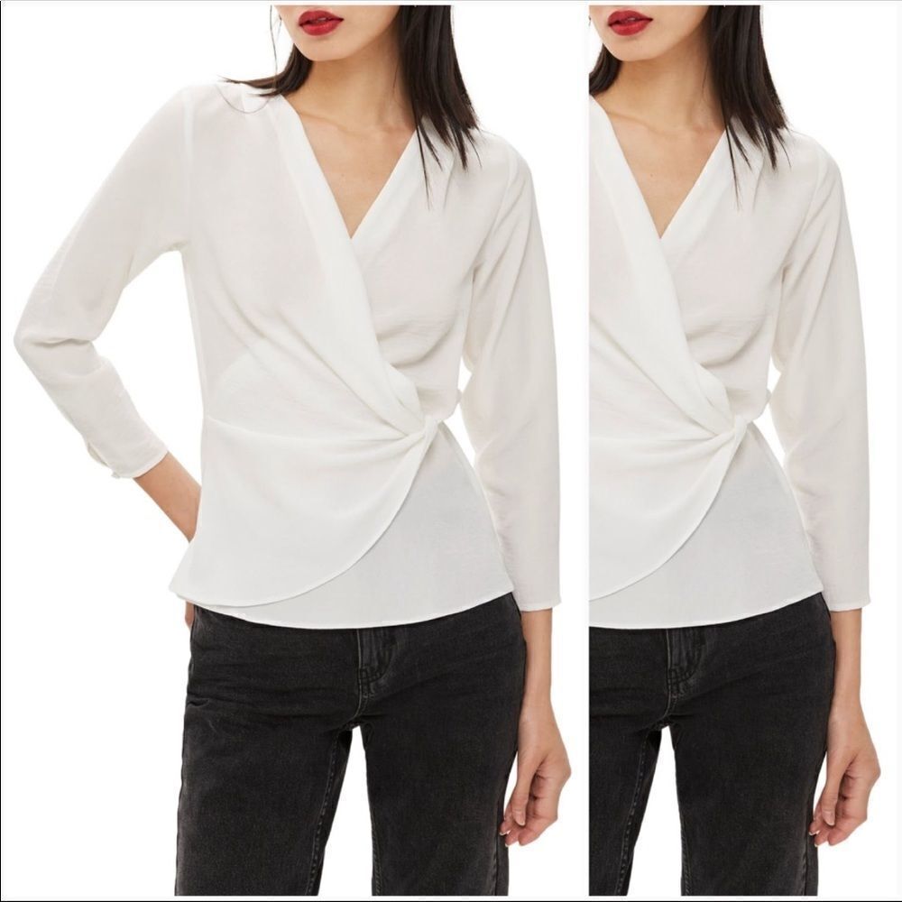 Topshop Rita Knot Front Plunge Blouse Size 2